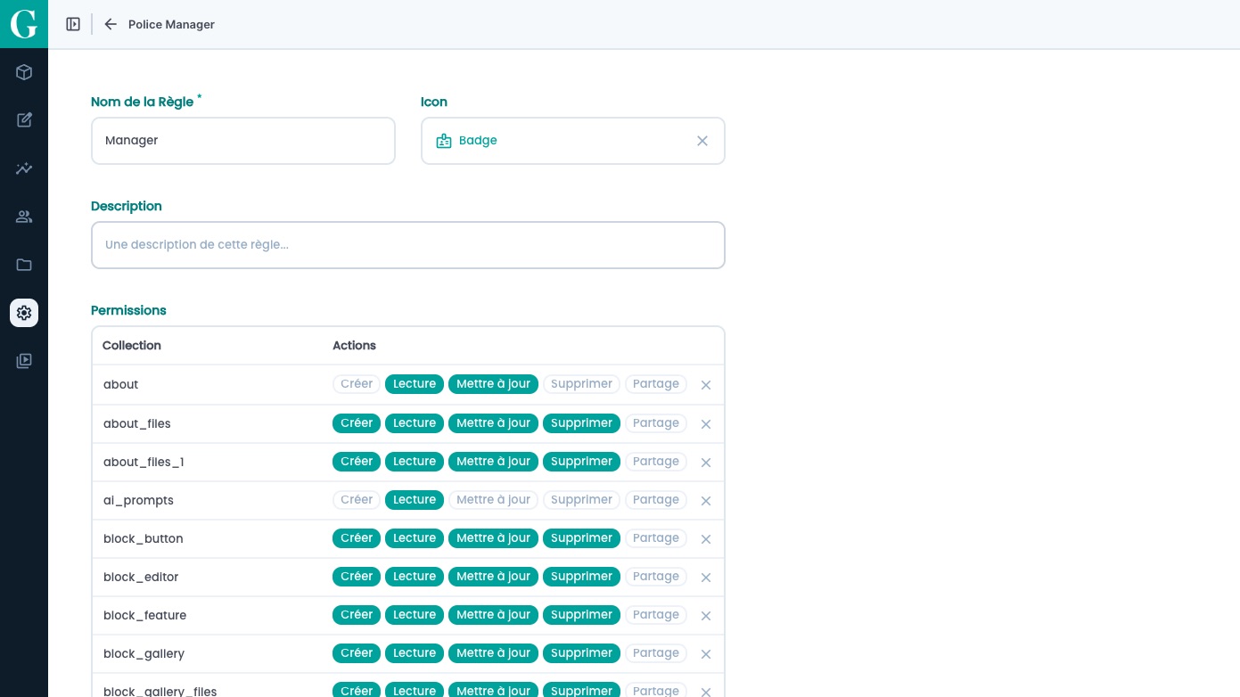 Back office Gintlemen avec gestion des permissions